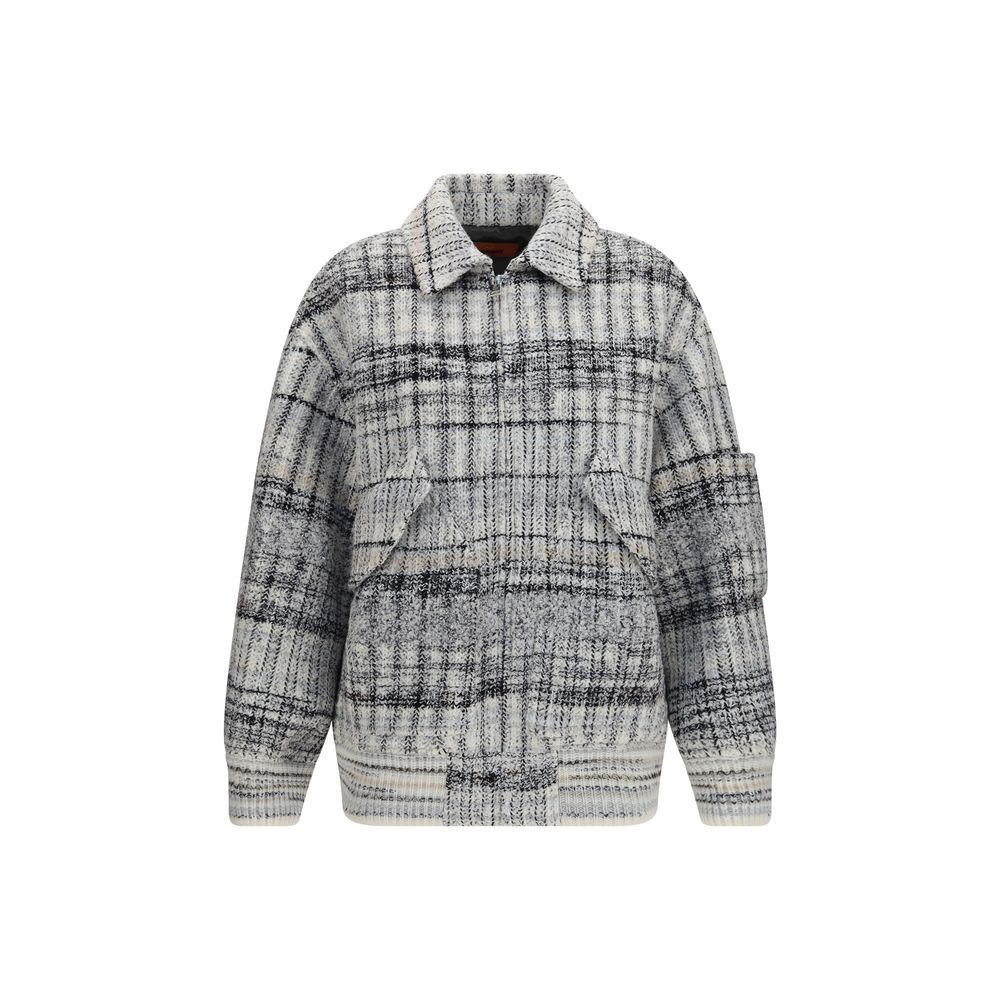 Wool-Blend Check Jacket — Gray