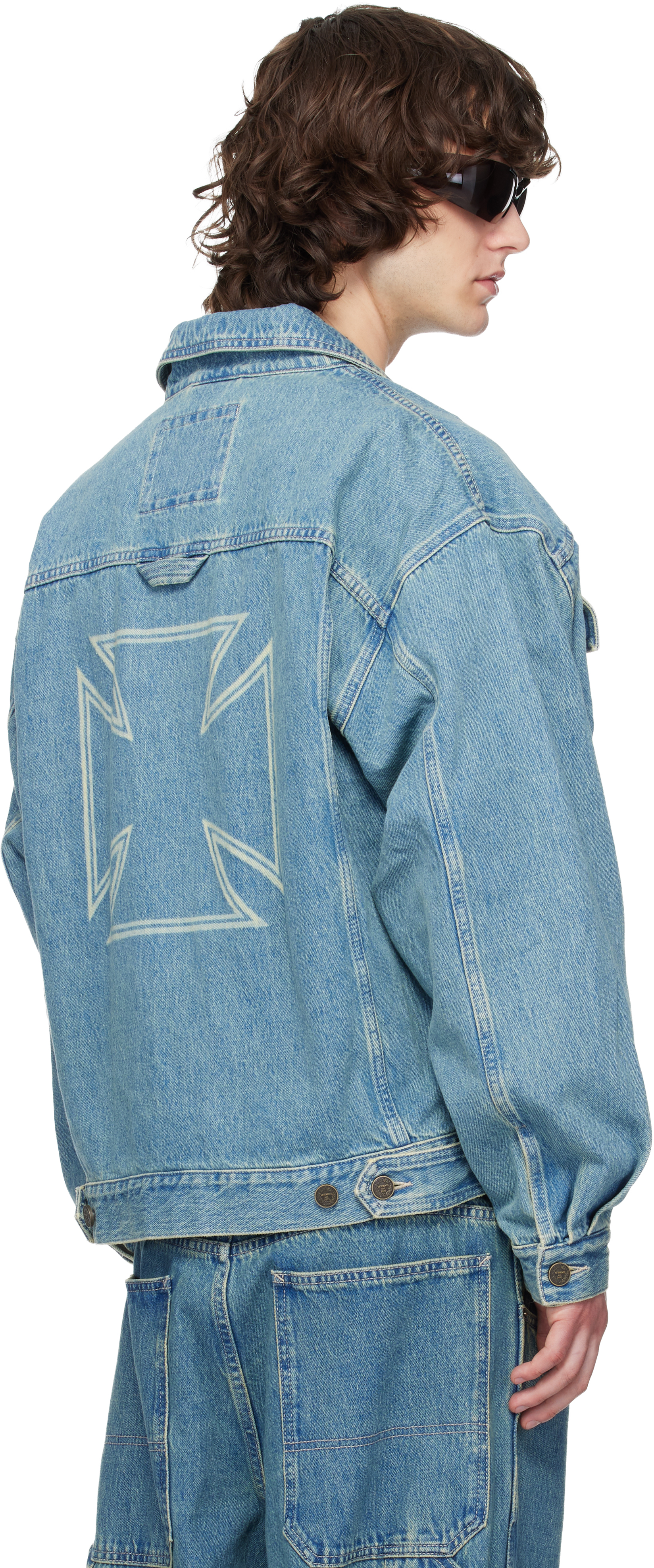 Blue Biker Crosses Denim Jacket