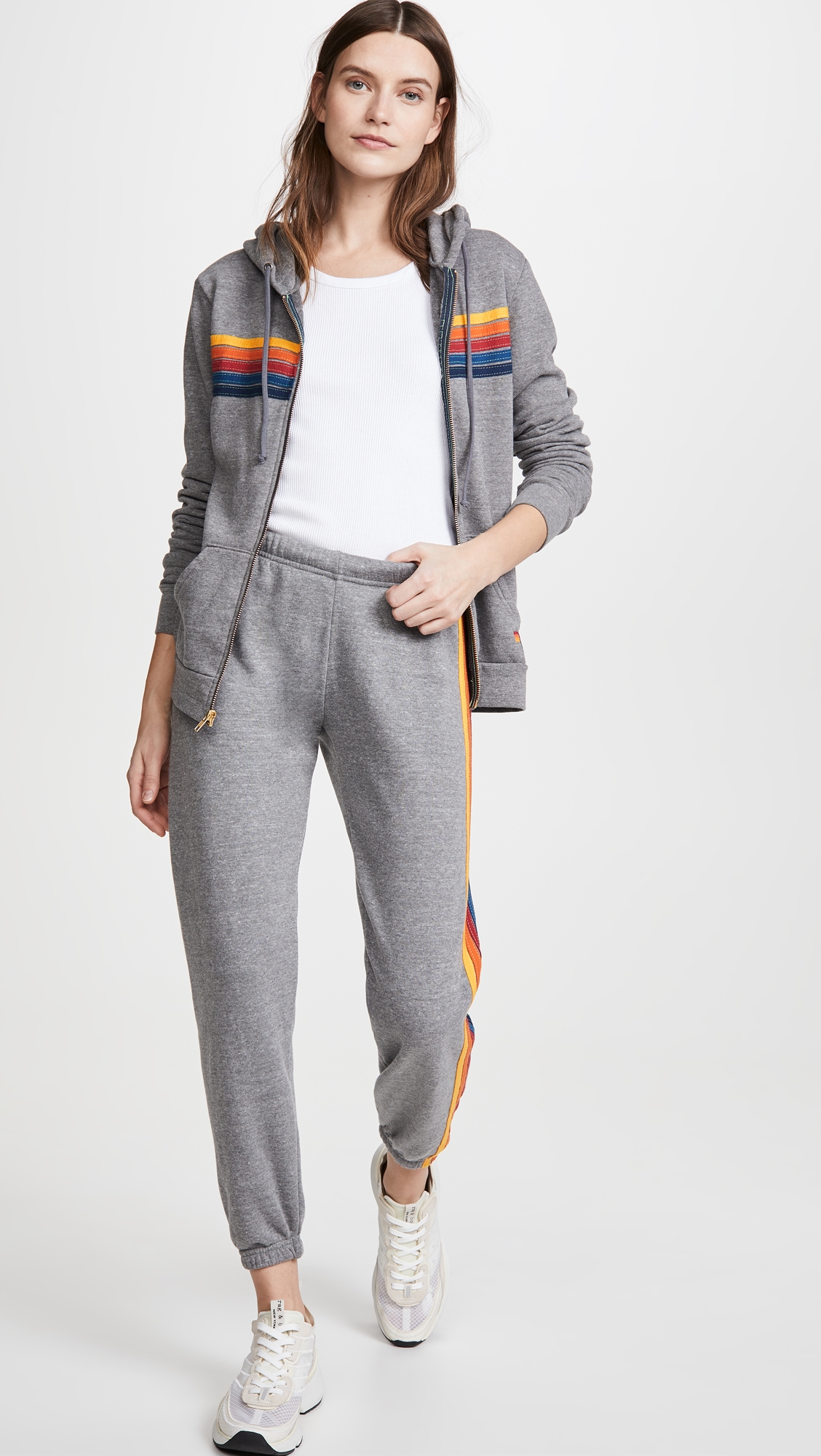 5 Stripe Zip Hoodie Heather Grey