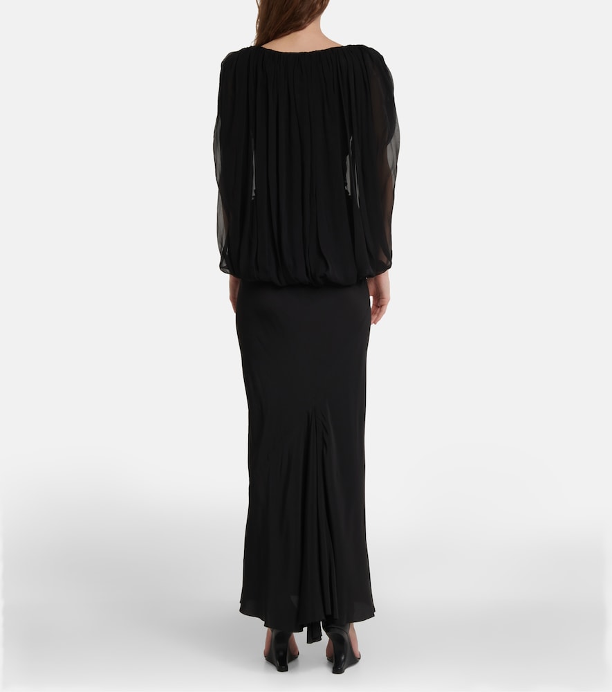 Gathered silk chiffon top