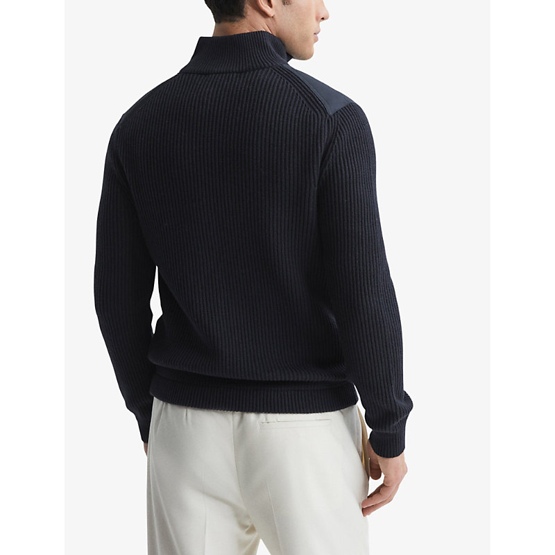 Mens Navy Trainer Crewneck Stretch-knit Jumper
