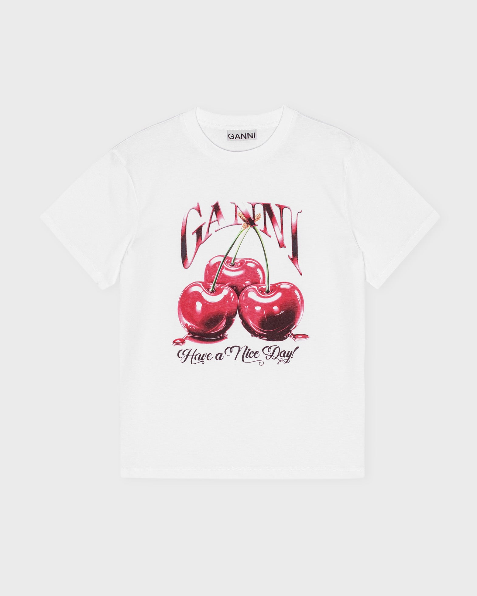 Ganni T-Shirt Basic Jersey Cherry Relaxed White