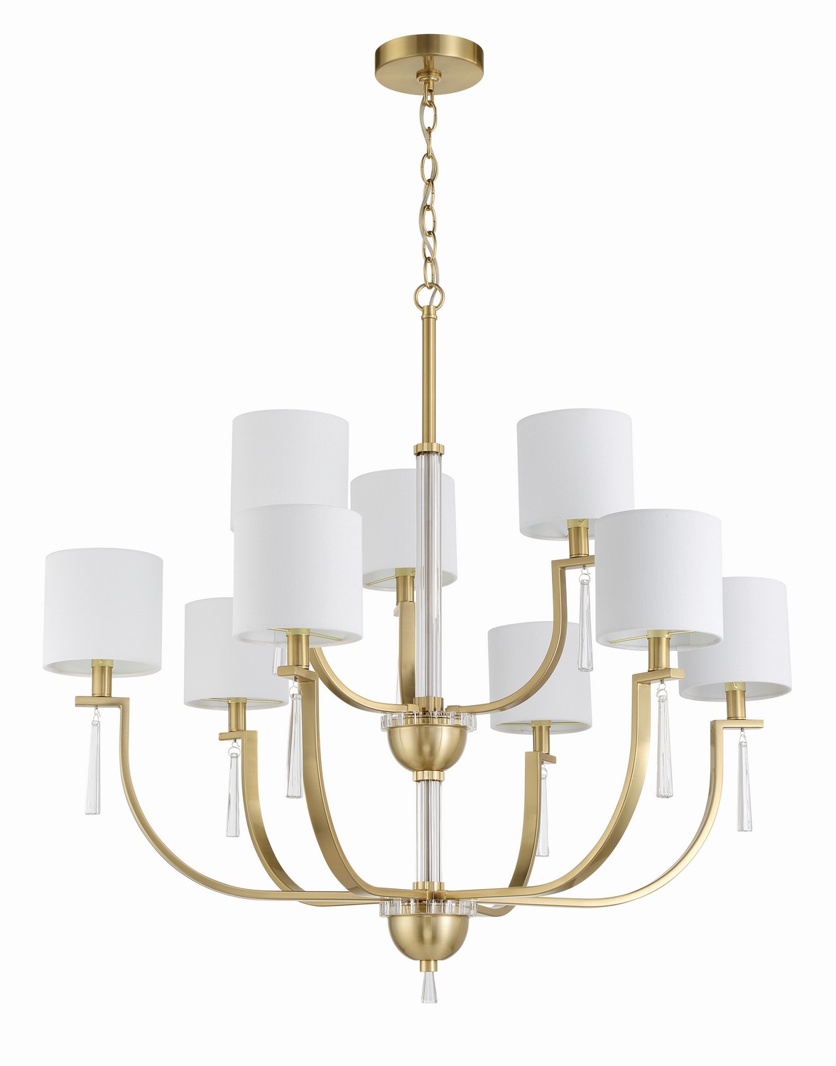 Satin Brass Nine Light Chandelier from the Fortuna Collection