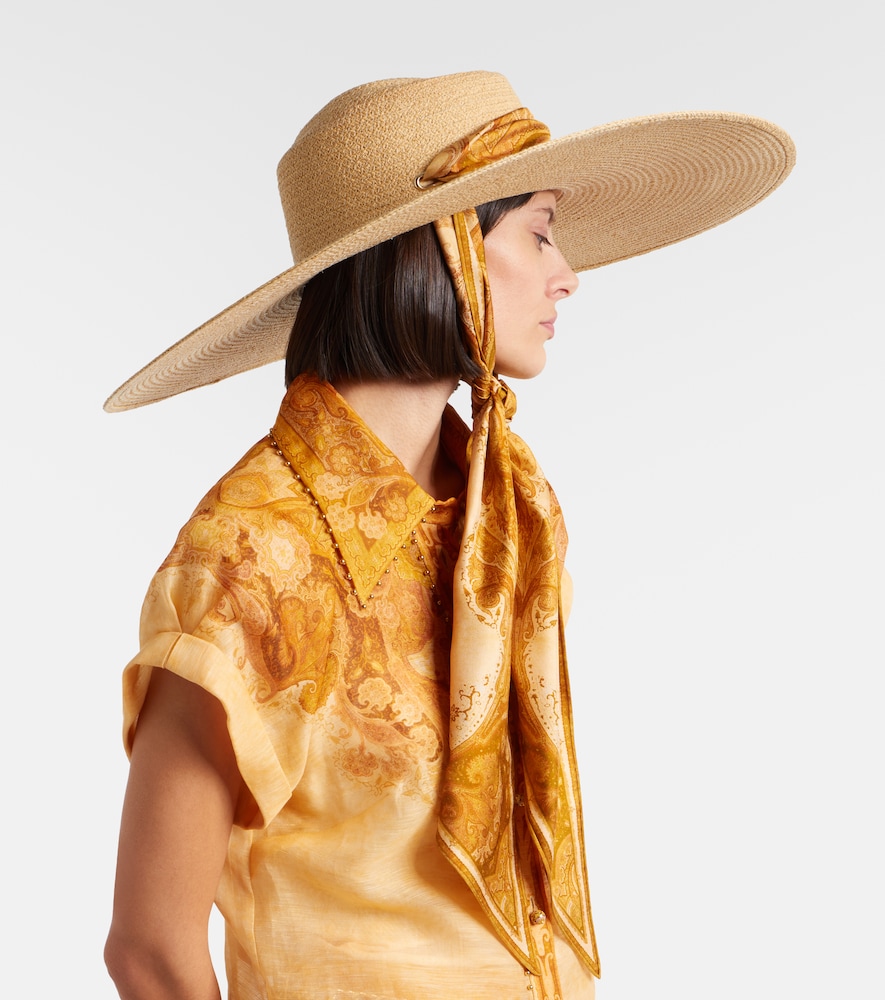 Silk-trimmed raffia hat