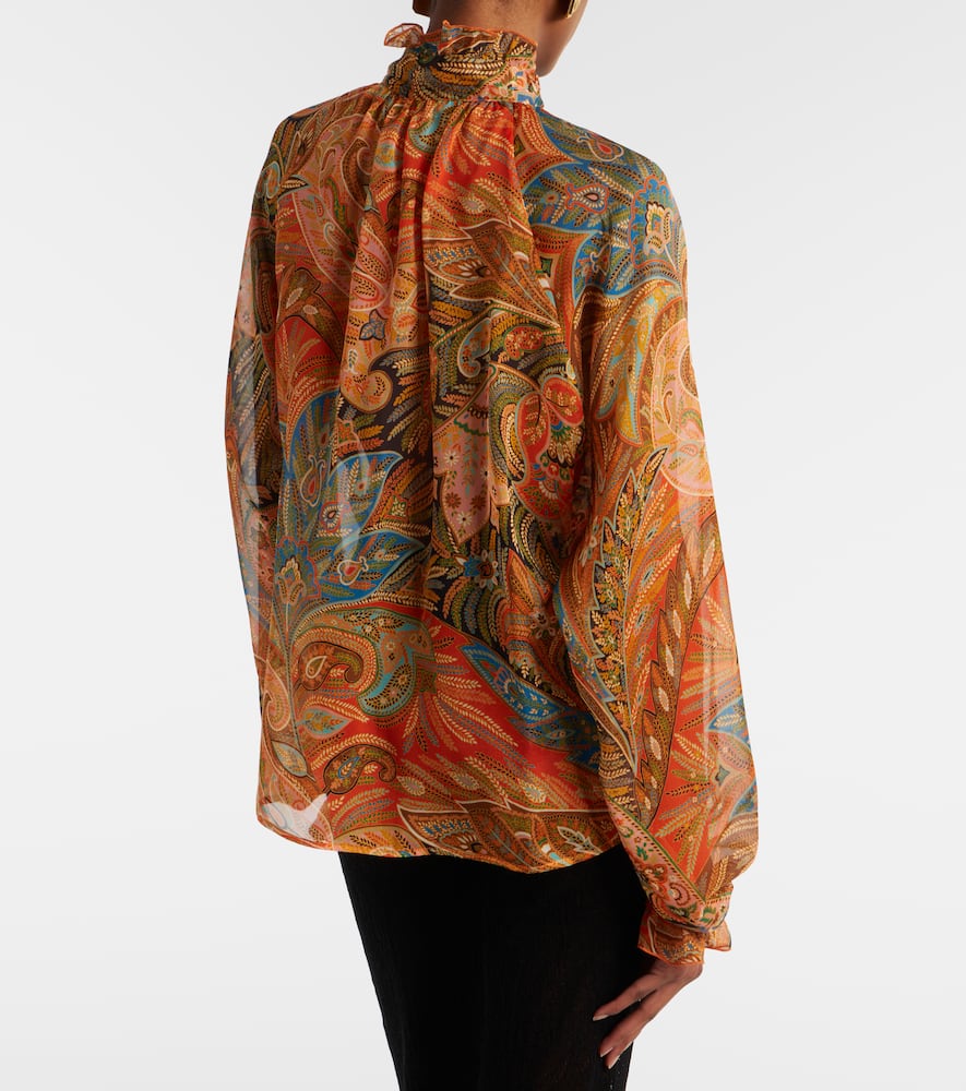 Printed ruffled silk blouse