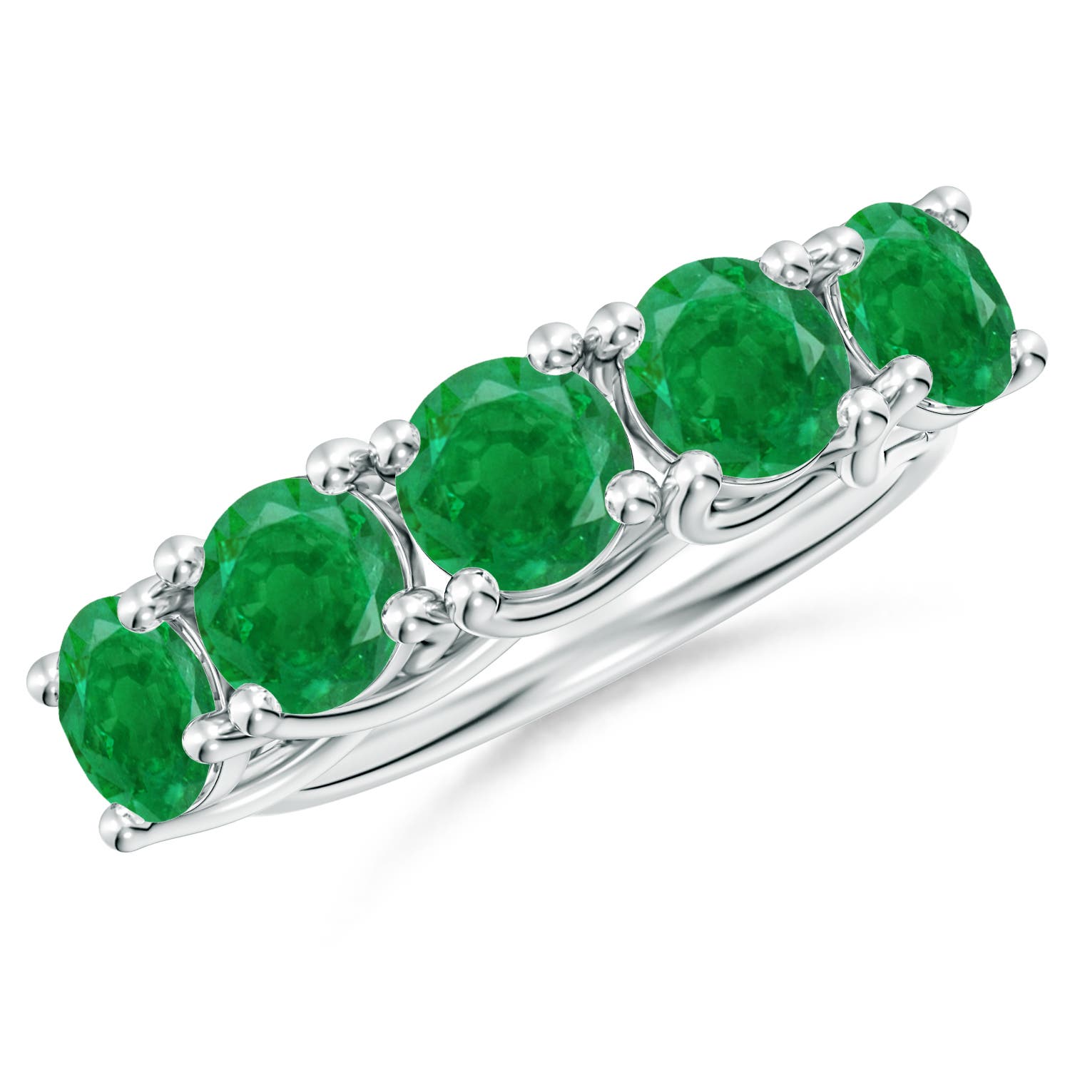 Angara 2.75 Carats Half Eternity Five Stone Emerald Wedding Band in 14K White Gold