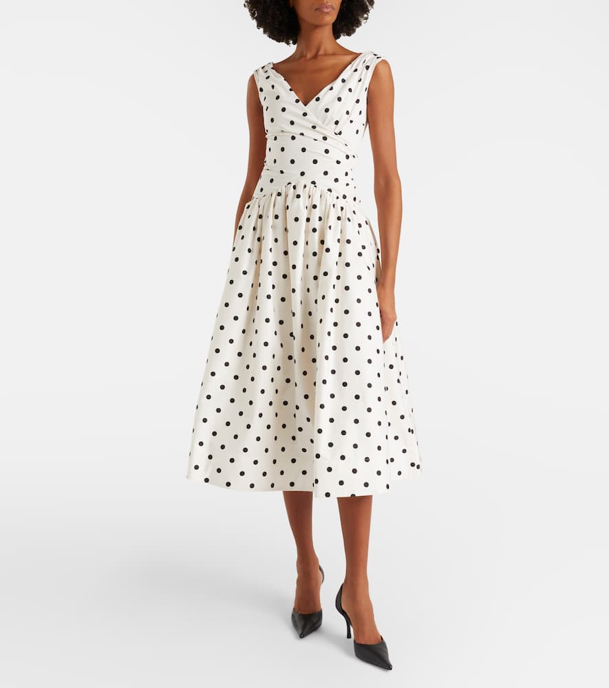 Polka-dot off-shoulder cotton midi dress