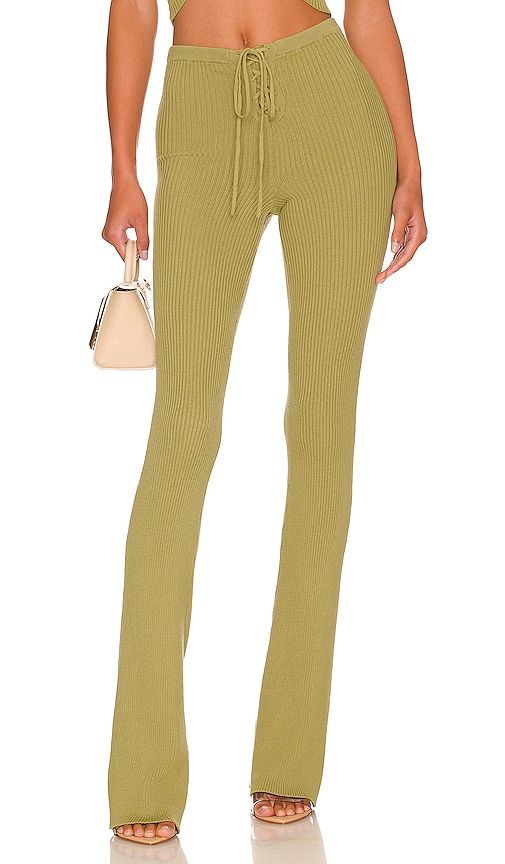 Camila Coelho Artemis Lace Up Knit Pant in Green. L. Also in