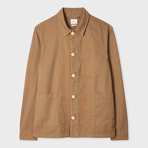 Tan Embroidered-Floral Cotton Work Jacket Brown