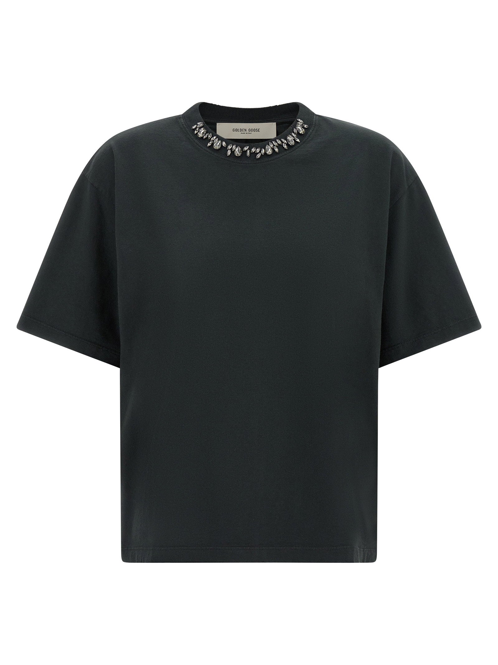 Crystal-Embellished Organic Cotton T-shirt — Black
