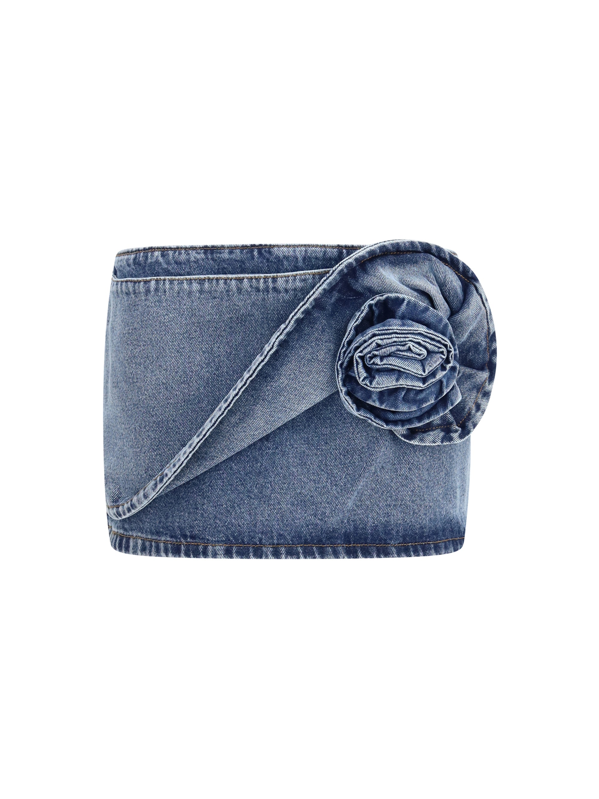Twisted Floral Denim Skirt — Blue