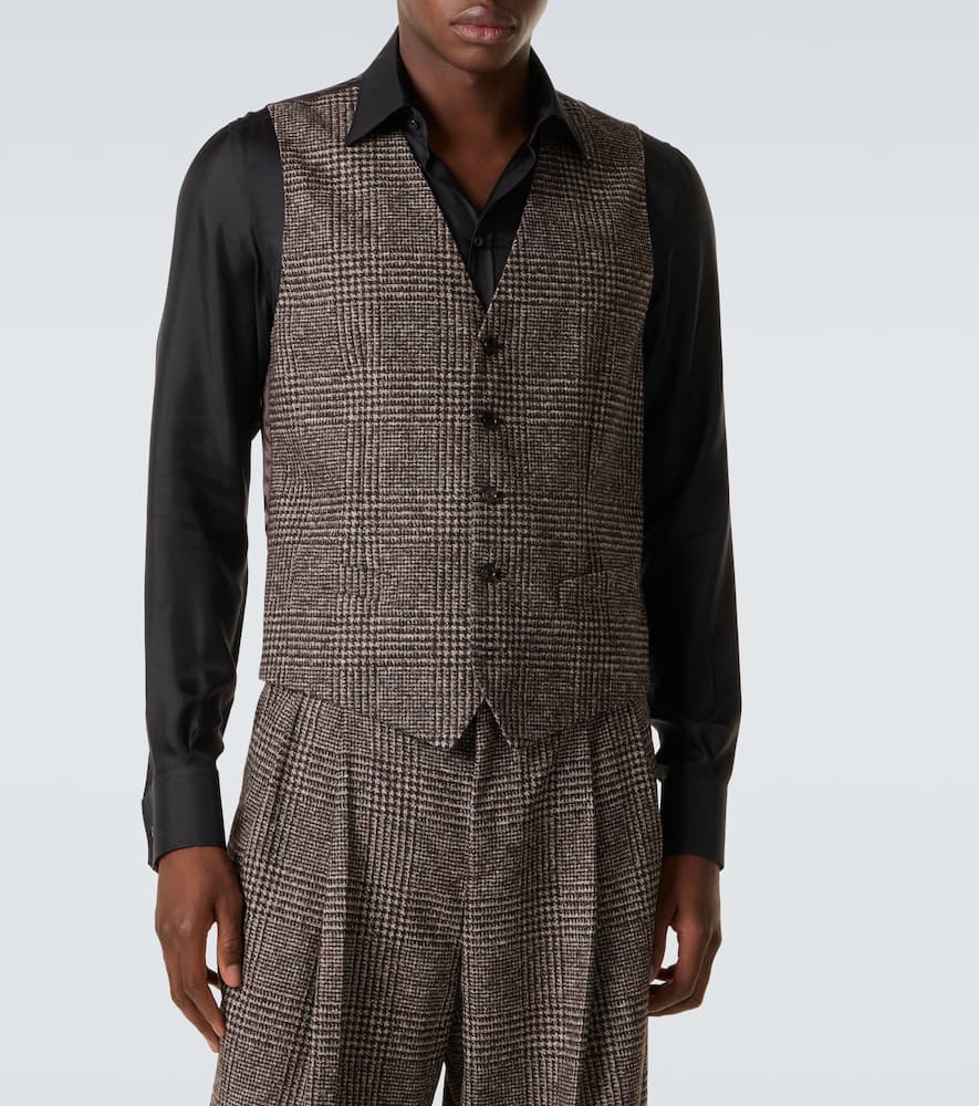 Checked single-breasted vest