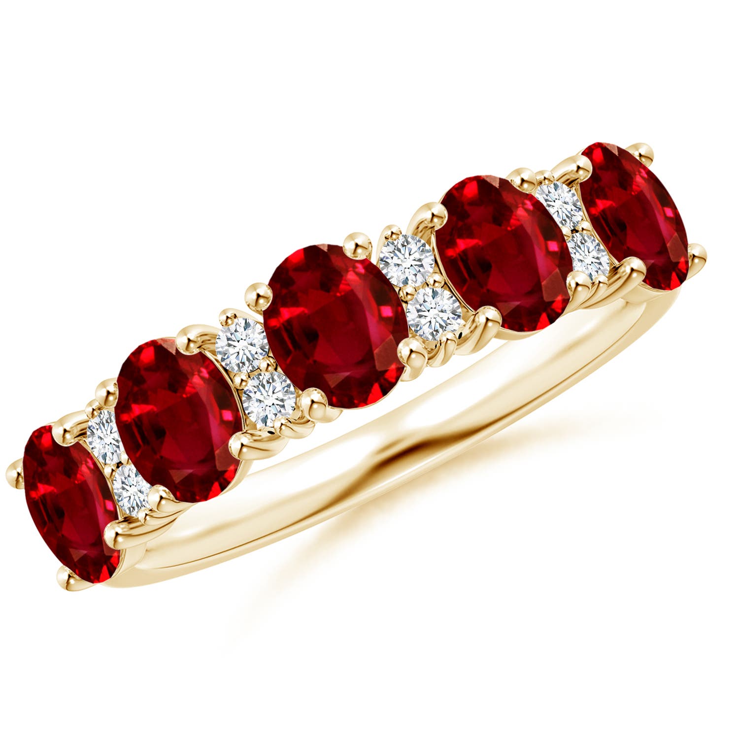 Angara 2.0 Carats Five Stone Ruby and Diamond Wedding Ring in 14K Yellow Gold