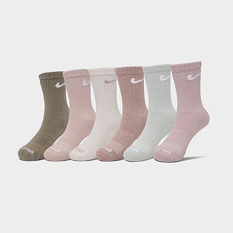 Little Kids Dri-Fit Crew Socks (6-Pack) in Sail/Olive/Pink