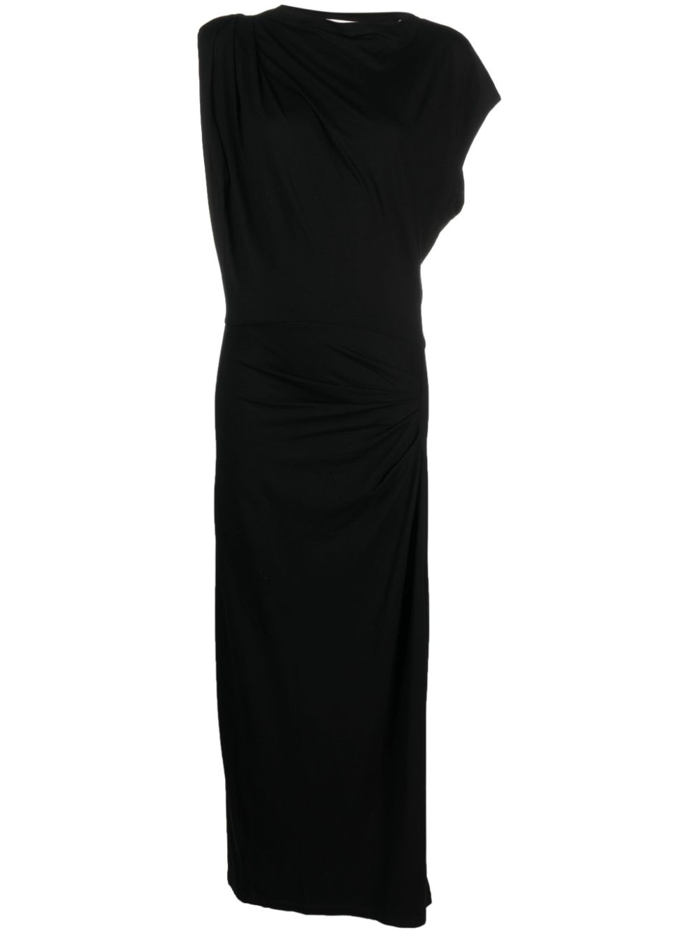 Cowl-neck side-drape maxi dress - Black
