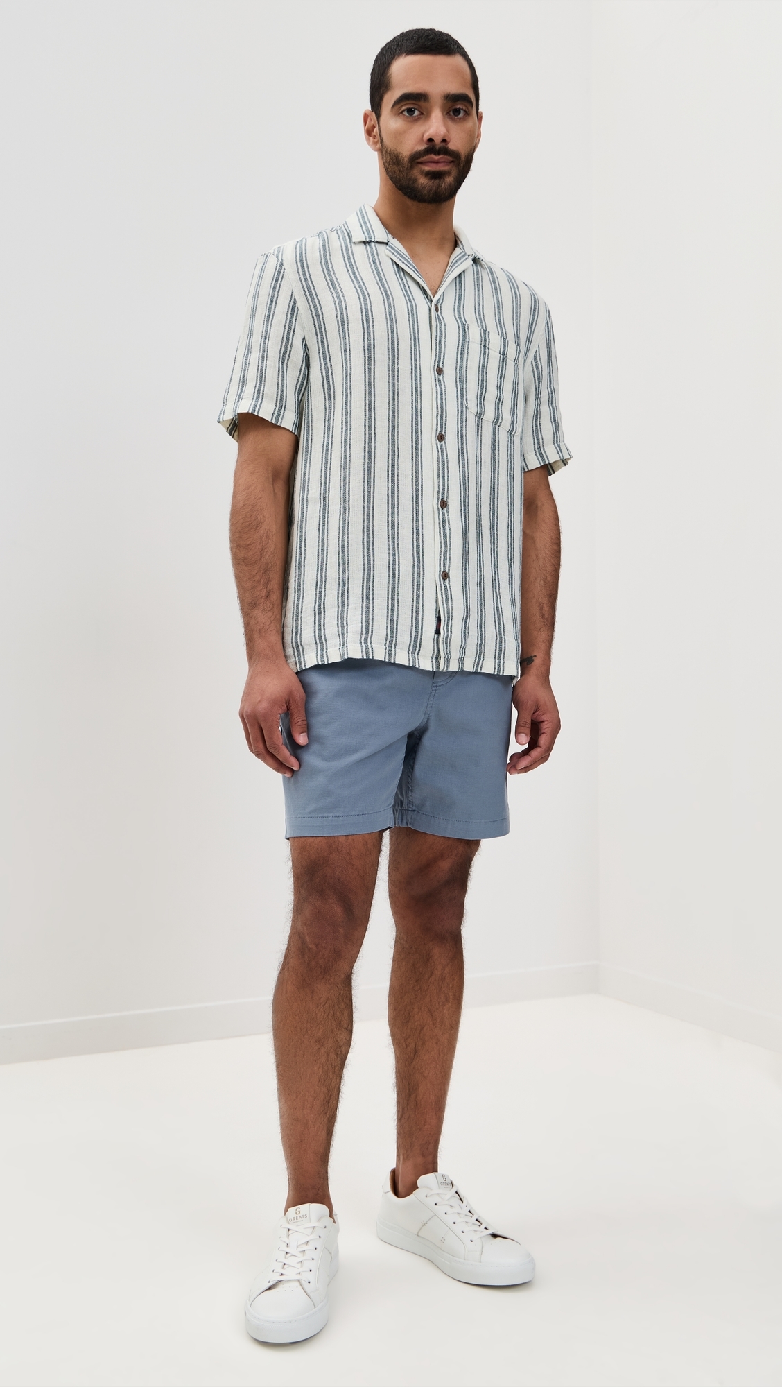 Faherty Palma Linen Camp Shirt Ryecroft Valley Stripe 