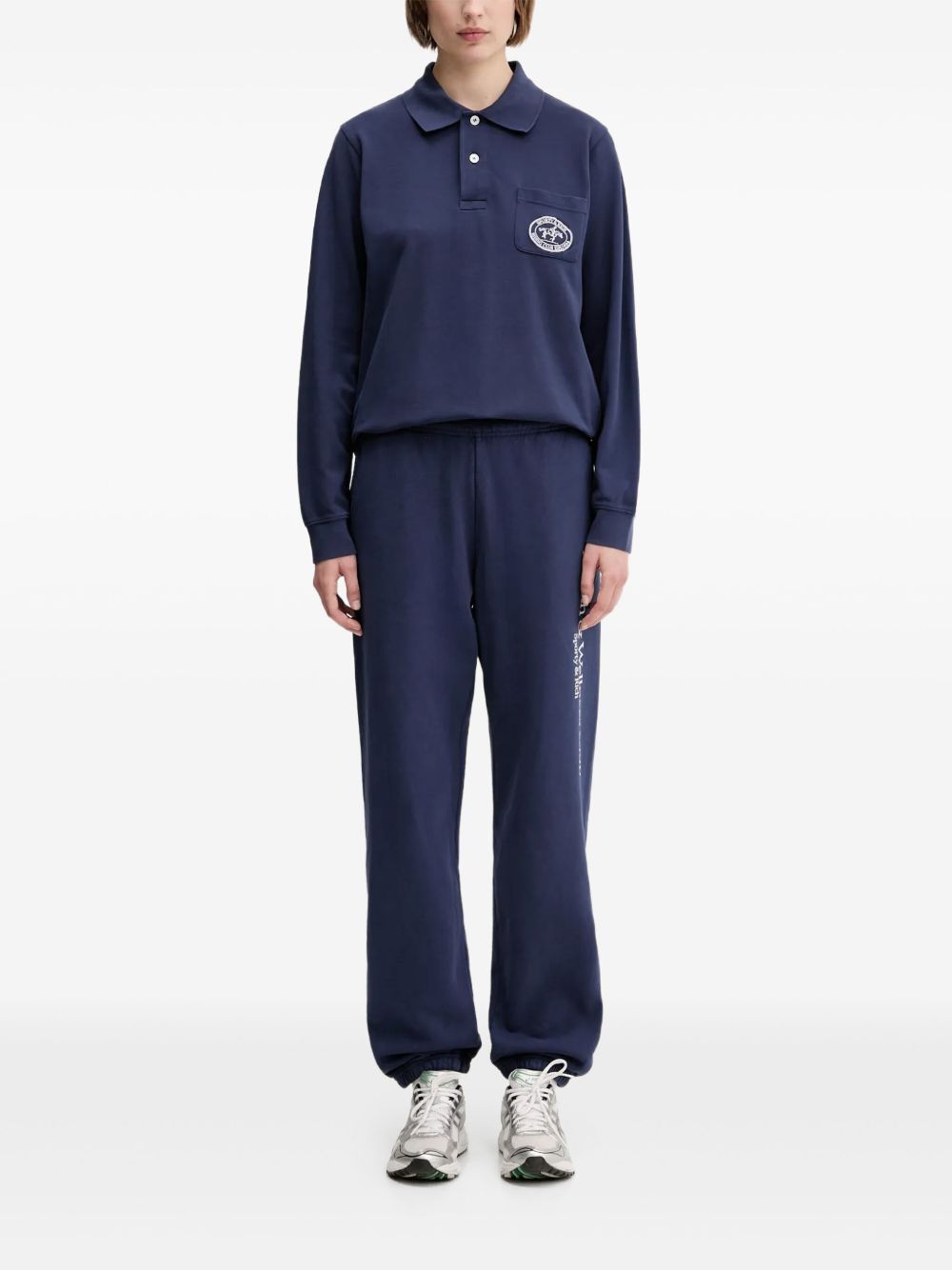 Long-sleeve logo-embroidered polo shirt - Blue