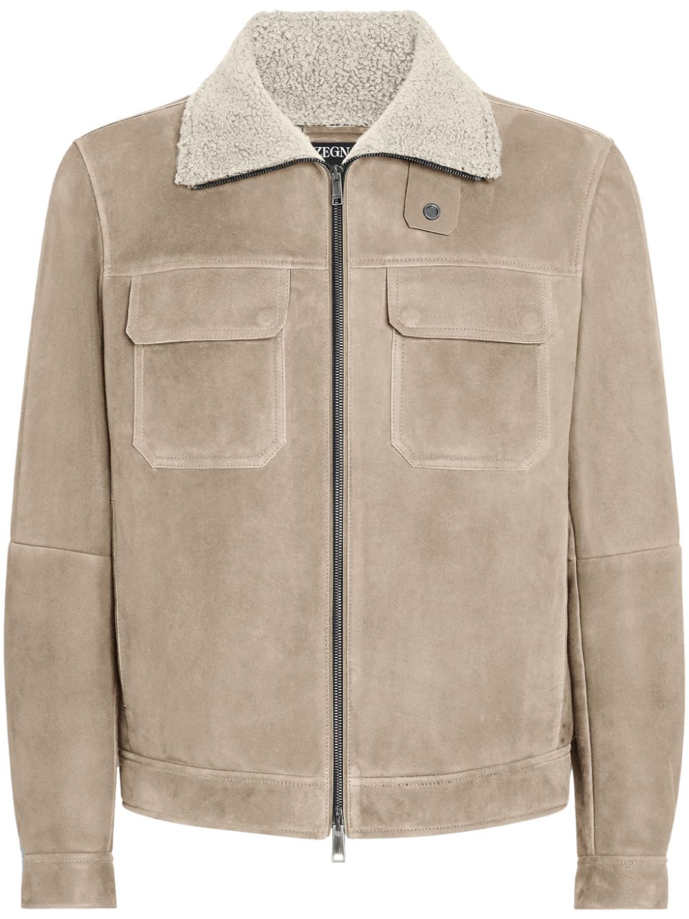 Shearling-collar suede jacket - Neutrals