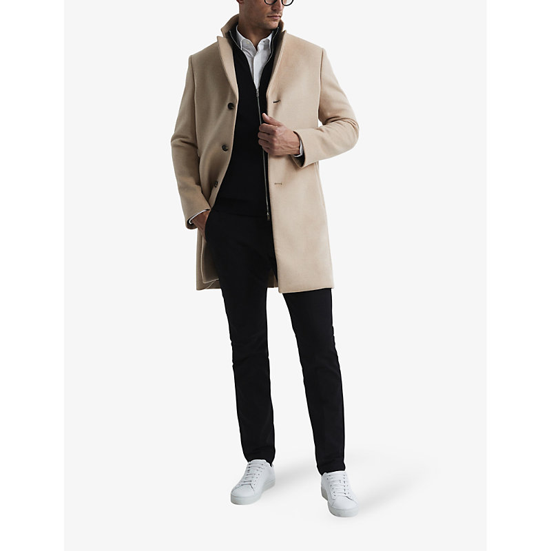 Mens Black Hampshire Funnel-neck Zip-through Merino-wool Cardigan