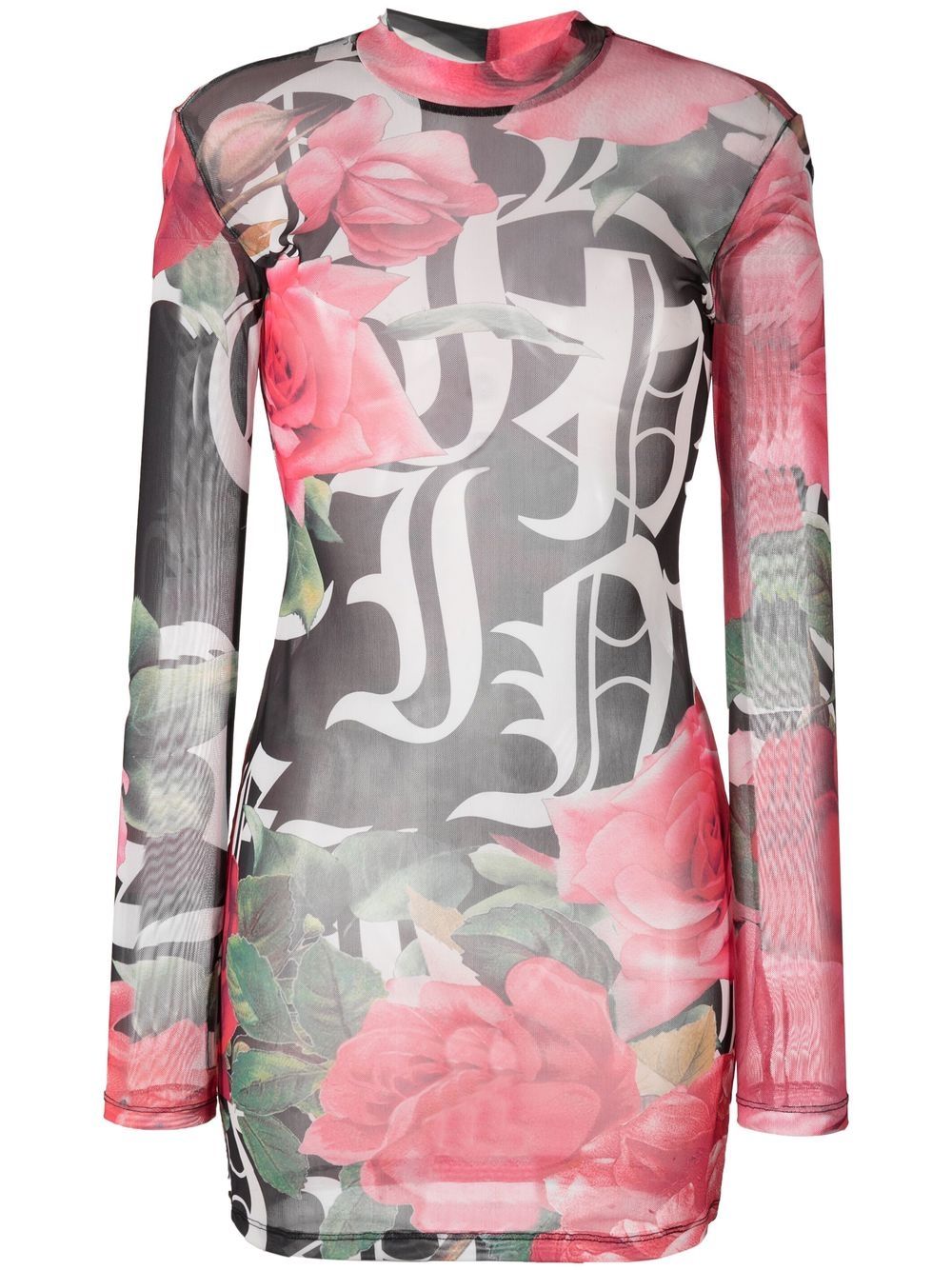 Logo-print semi-sheer mini dress - Black