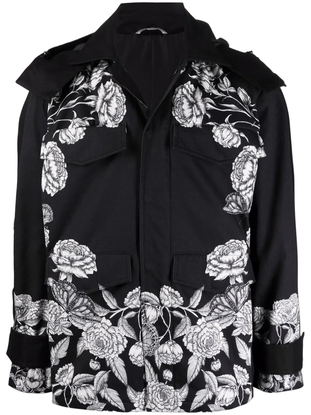Dark Blooming-Print Jacket — Black