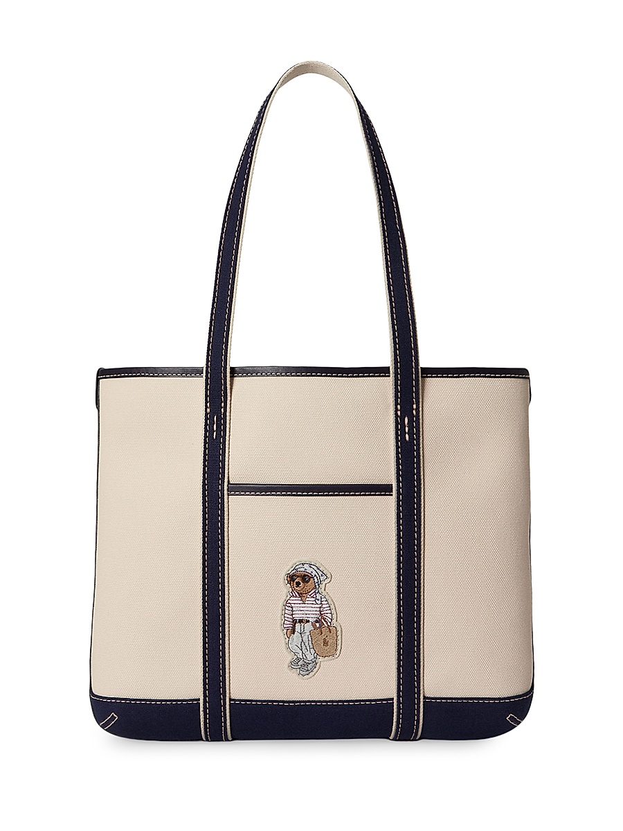 Women's Polo Bear Shopper Tote Bag - Ecru Newport Navy