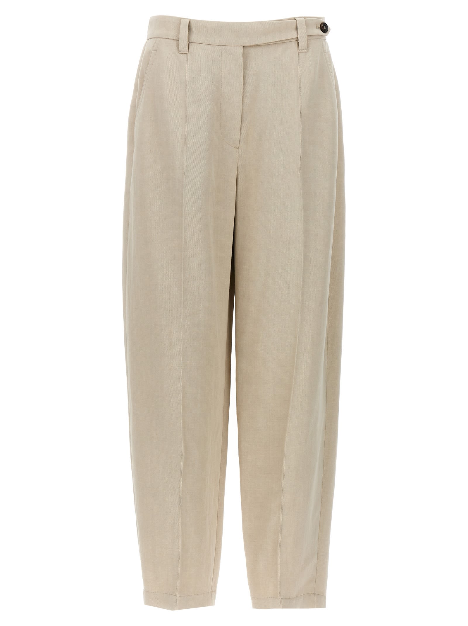 Curved Viscose And Linen Trousers