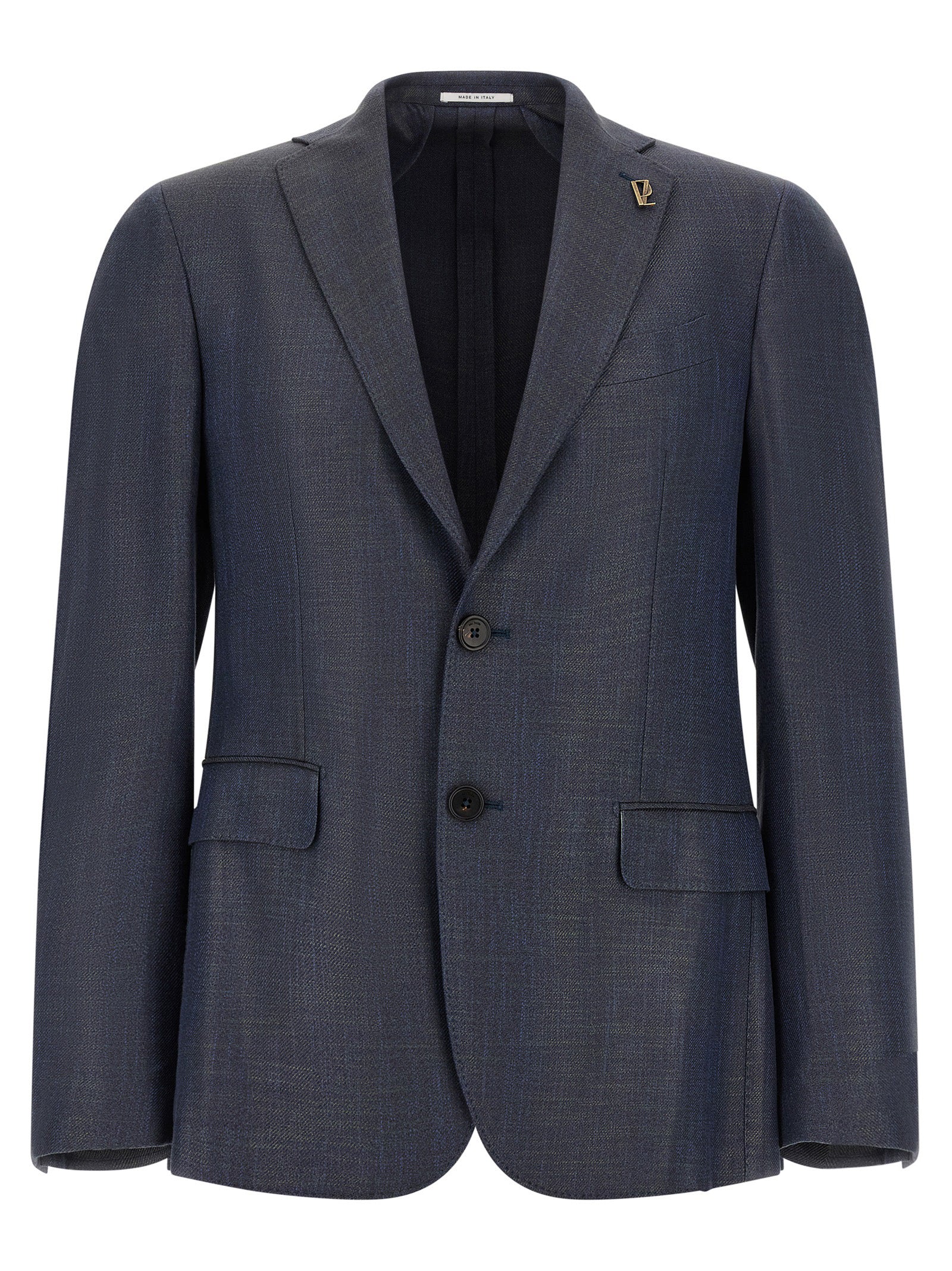 Single-Breasted Viscose Blazer — Navy