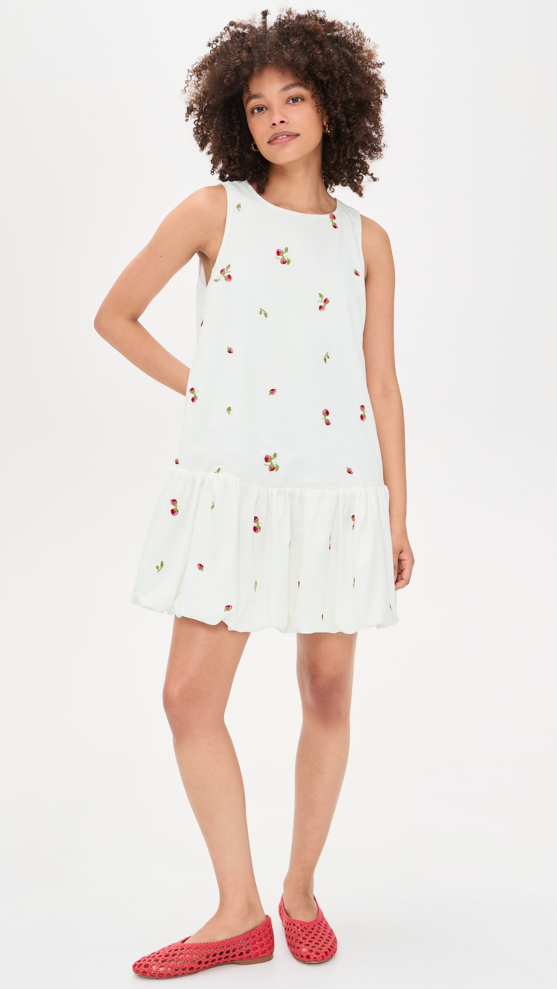 Strawberry Kiss Bubble Hem Mini Dress White Red Multi
