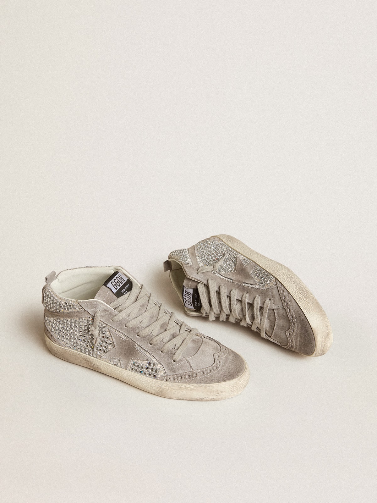Golden Goose - Mid Star In Silver Suede With Swarovski Crystals And Suede Star, Woman