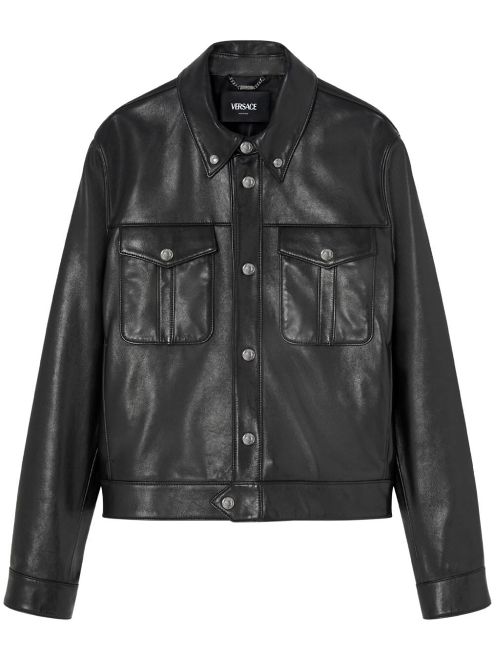 Logo-engraved leather jacket - Black