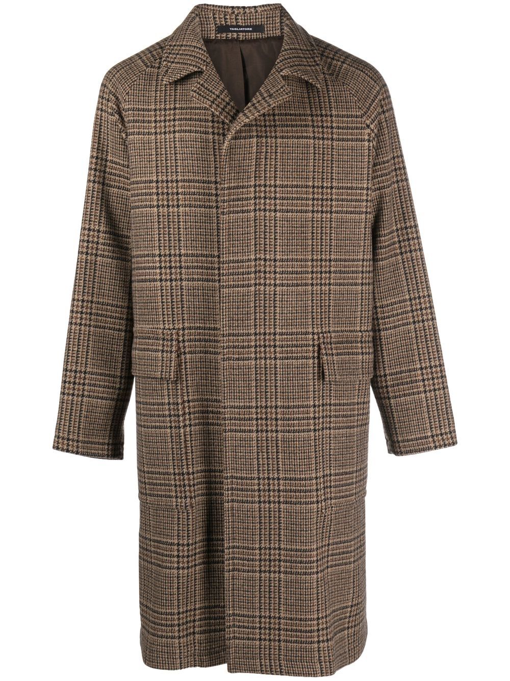 Checked single-breasted coat - Brown