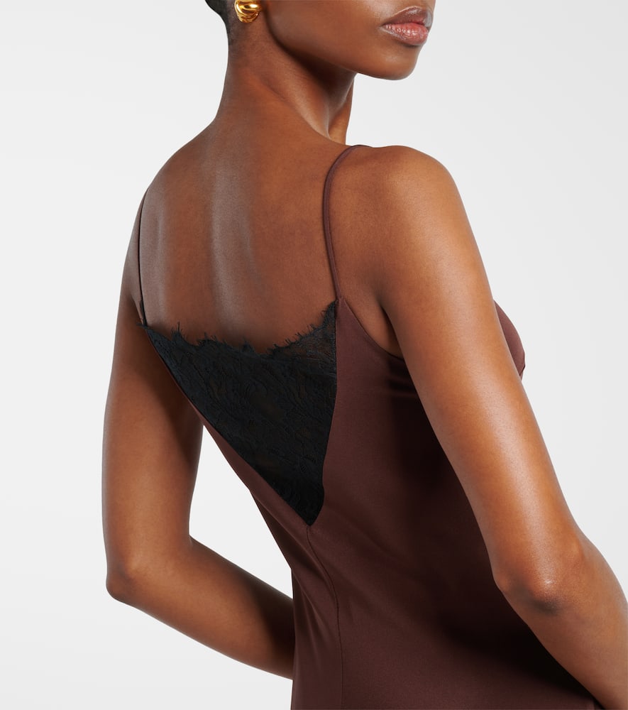 Lace-trimmed silk satin gown