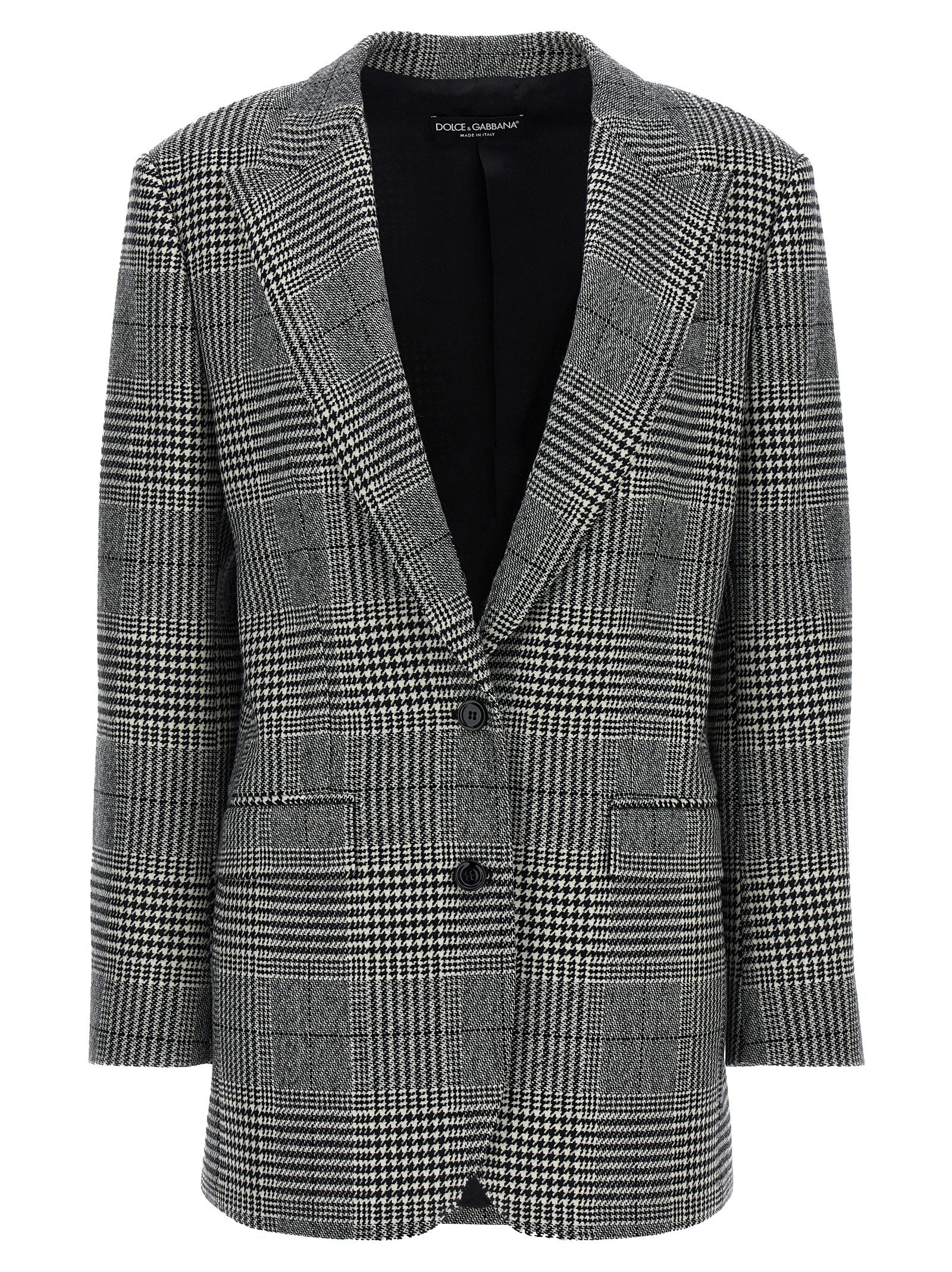 Houndstooth Wool-Cashmere Blazer — Gray