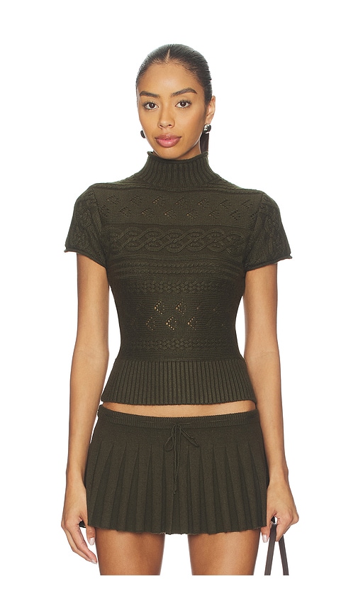 GUIZIO Cable Knit Turtleneck Top in Olive. - L also in M, S