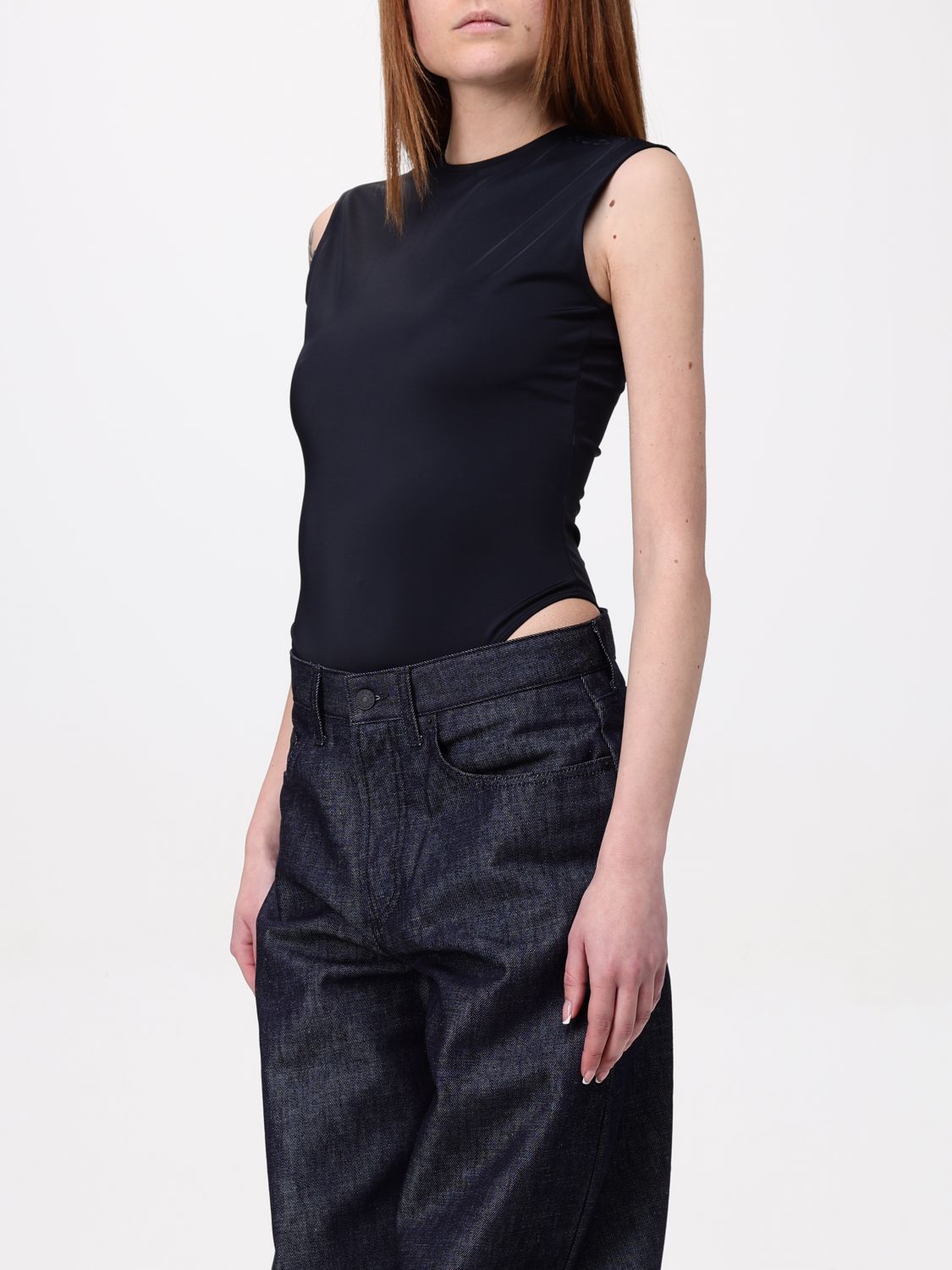 Logo-embossed sleeveless bodysuit - Green