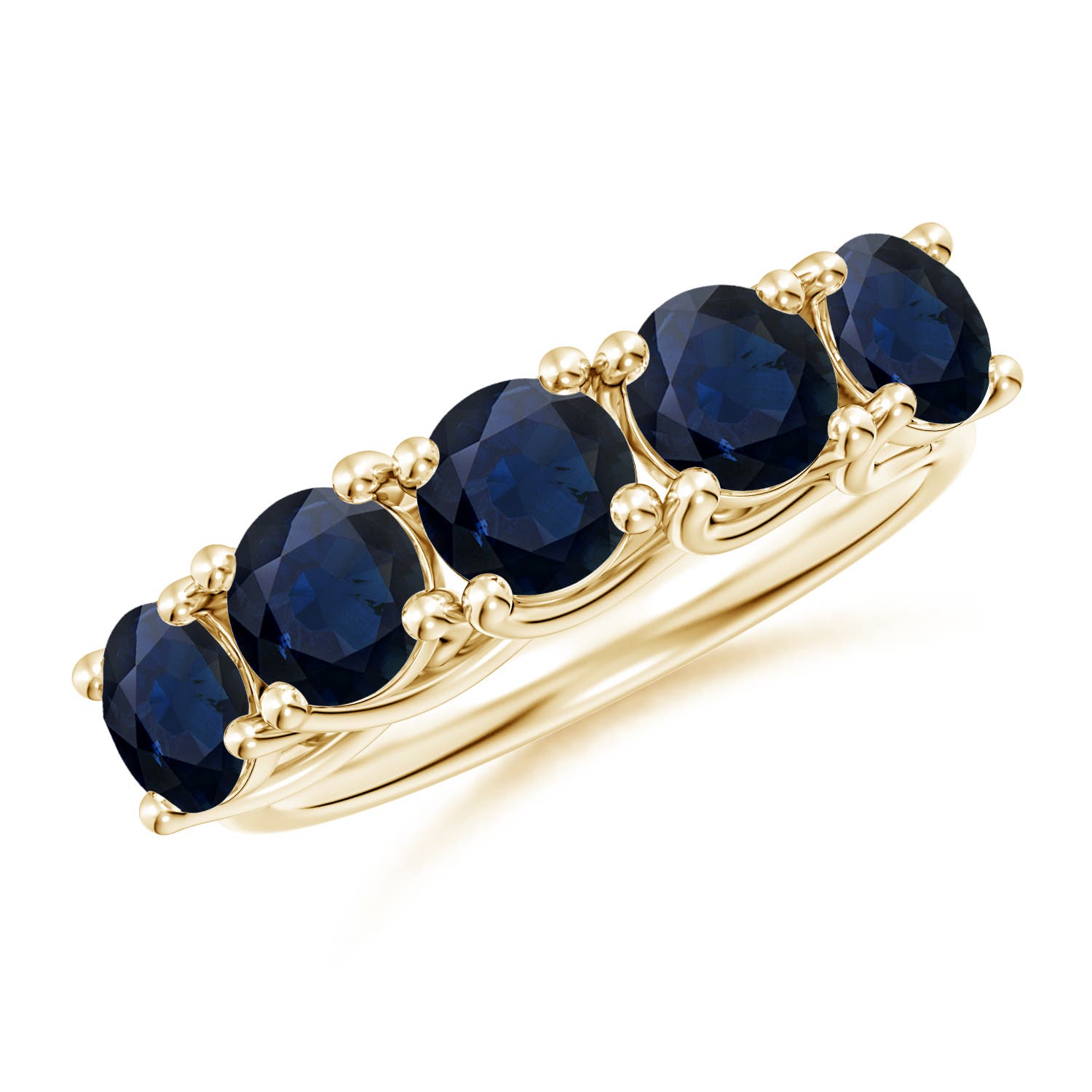 Angara 3.0 Carats Half Eternity Five Stone Blue Sapphire Wedding Band in 14K Yellow Gold