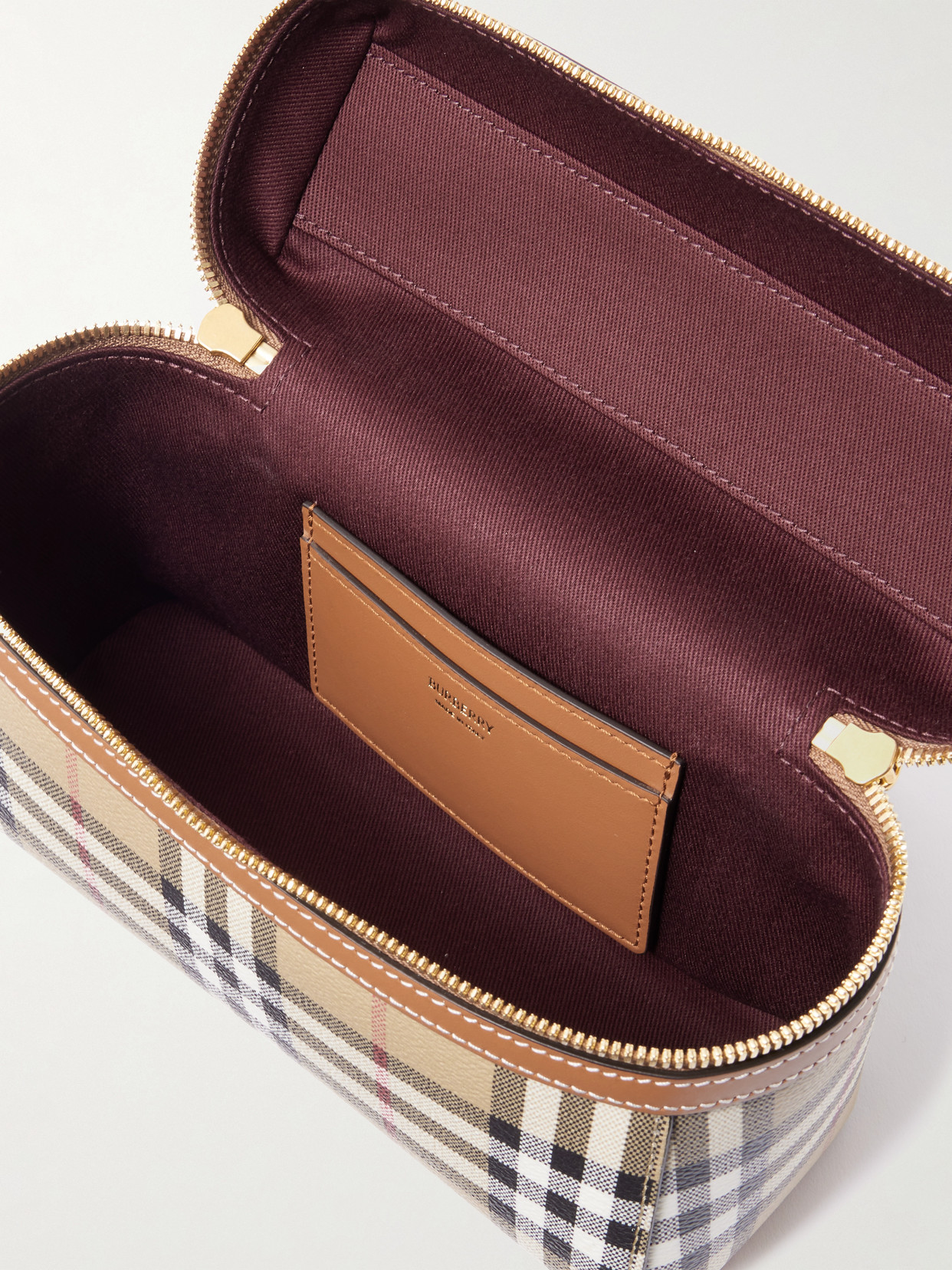 Leather-trimmed Checked Shoulder Bag - Brown