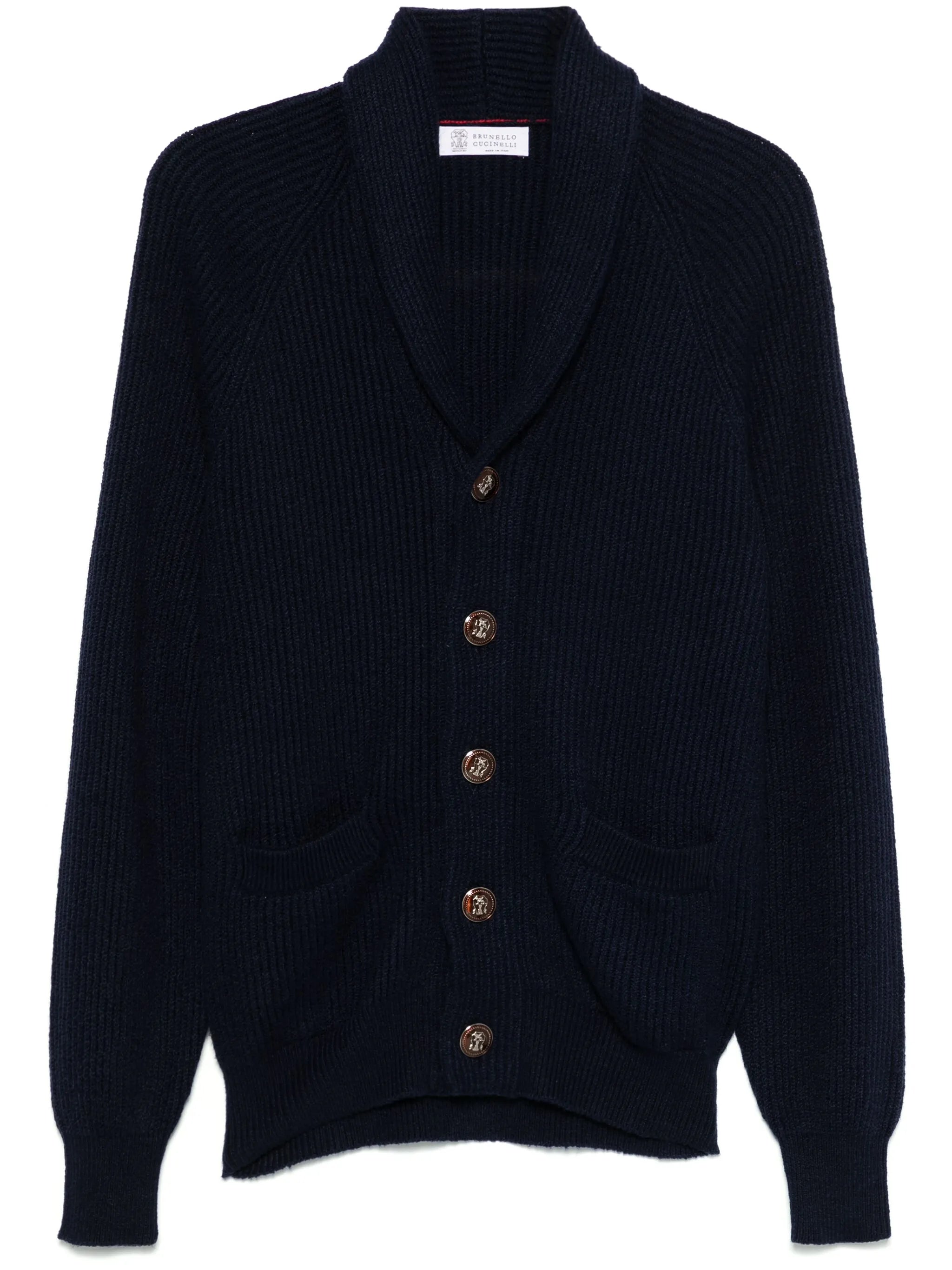 Cotton Ribbed Knit Cardigan — navy
