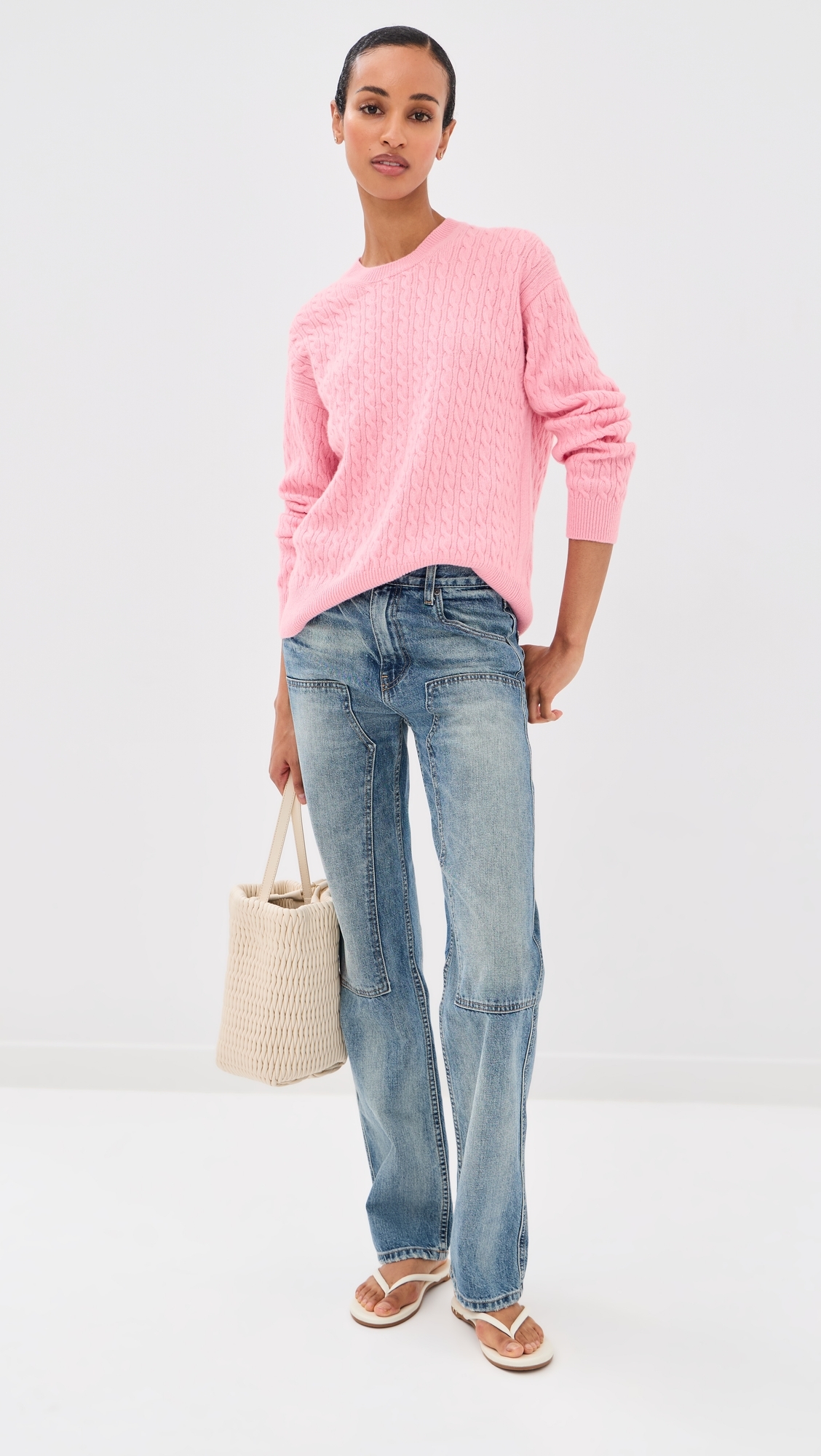&Wool Cable Knit Pullover Pale Pink