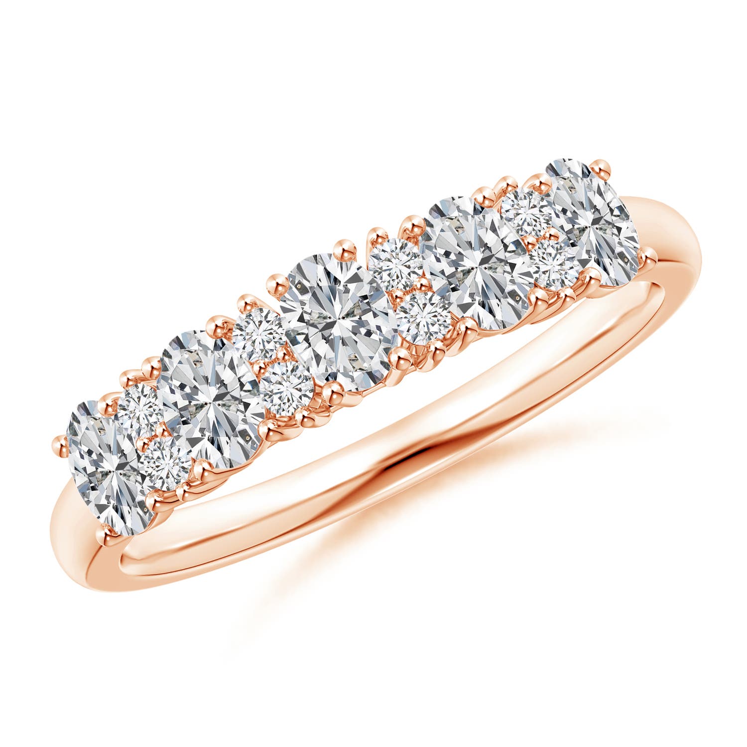 Angara 0.6 Carat Five Stone Oval Diamond Wedding Ring with Accents in 14K Rose Gold