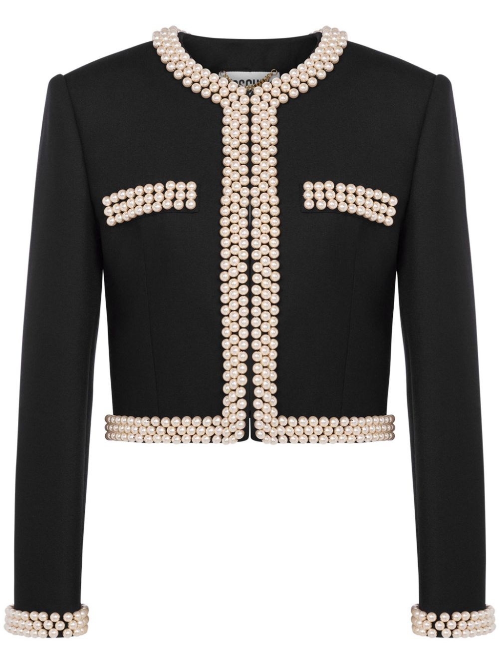 Faux pearl-embellished virgin wool blazer - Black