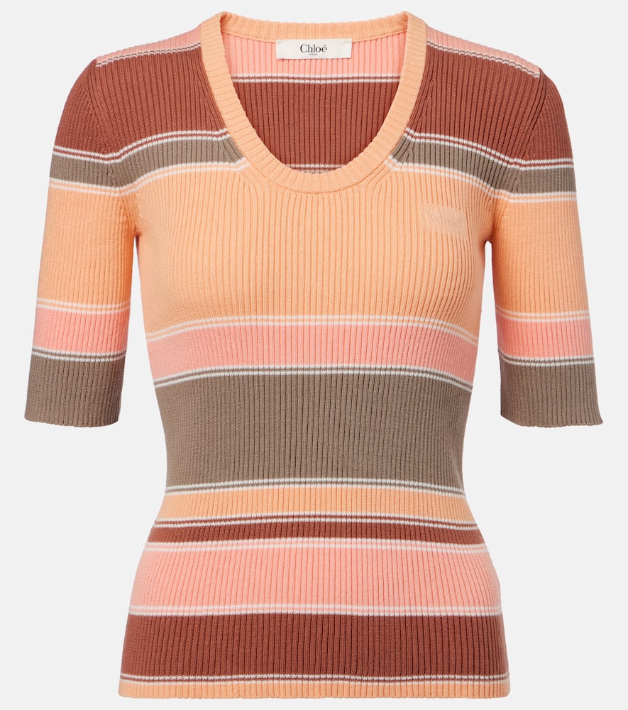 Chloé Striped ribbed-knit cotton top