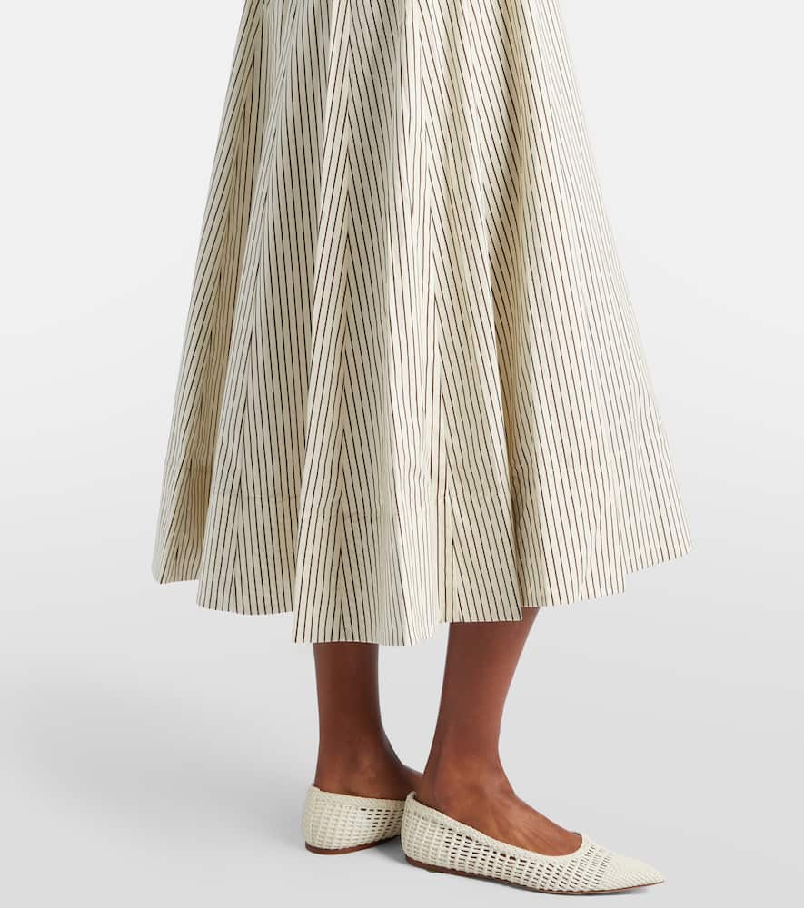 Striped pleated cotton midi dress