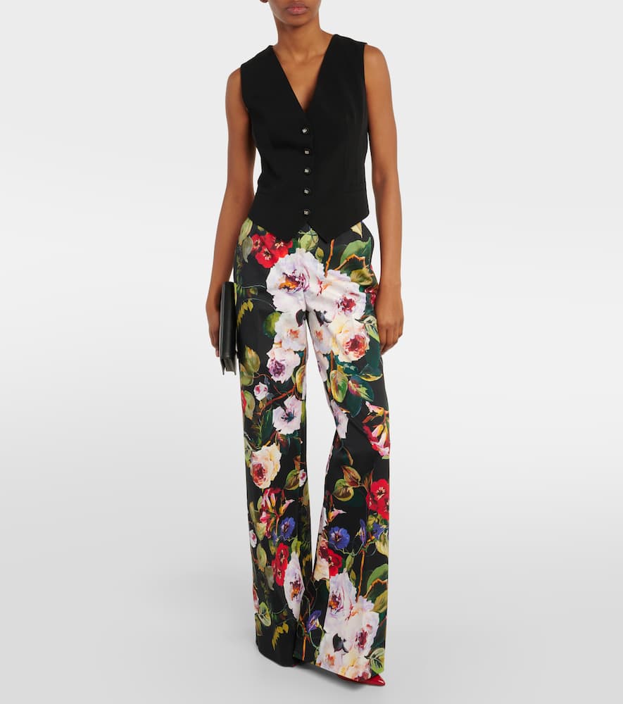Floral cotton-blend wide-leg pants
