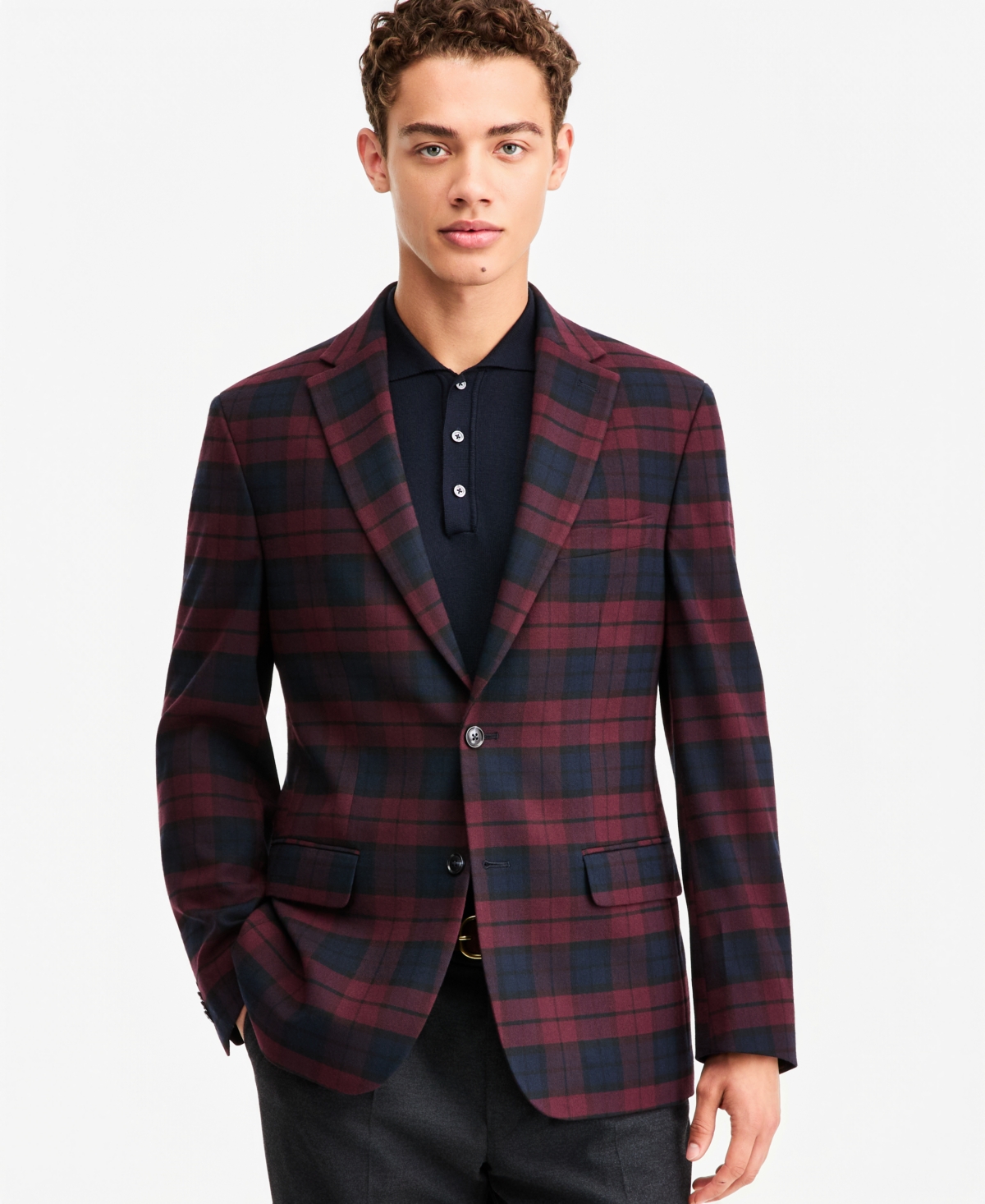 Men's Plaid Modern-Fit Sport Coat - Blue Burgundy