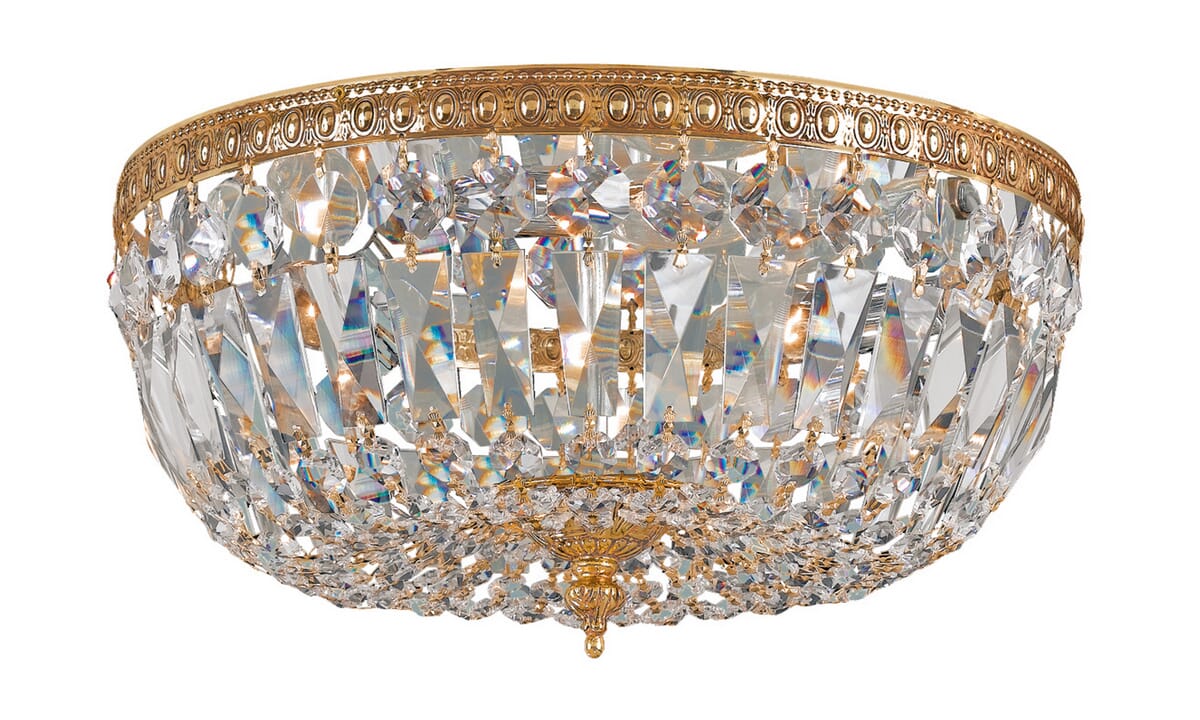 3-Light 16" Ceiling Light in Olde Brass with Clear Hand Cut Crysta