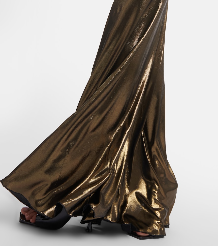 Cutout ruched metallic gown