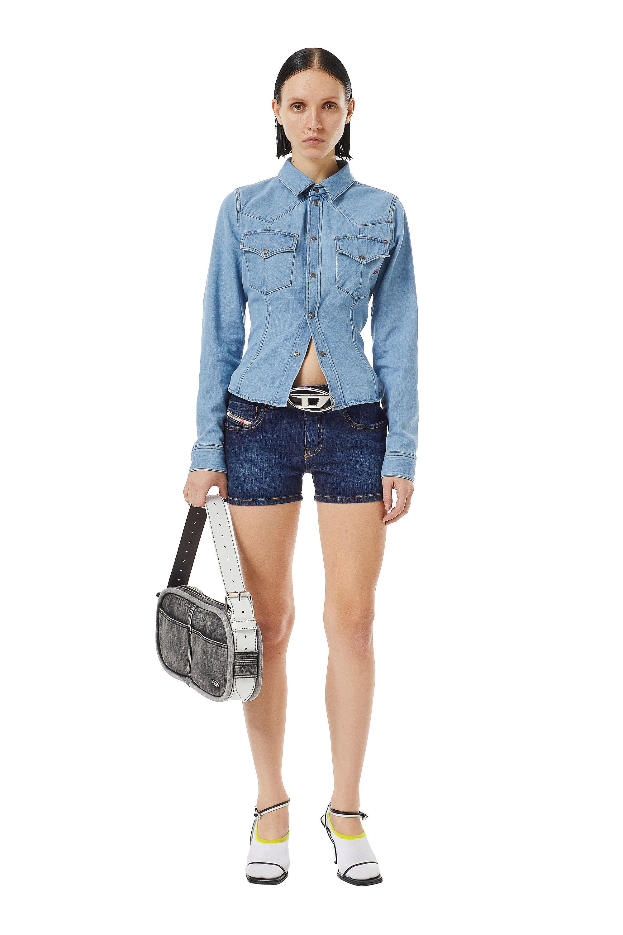Straight-leg denim shorts - Blue