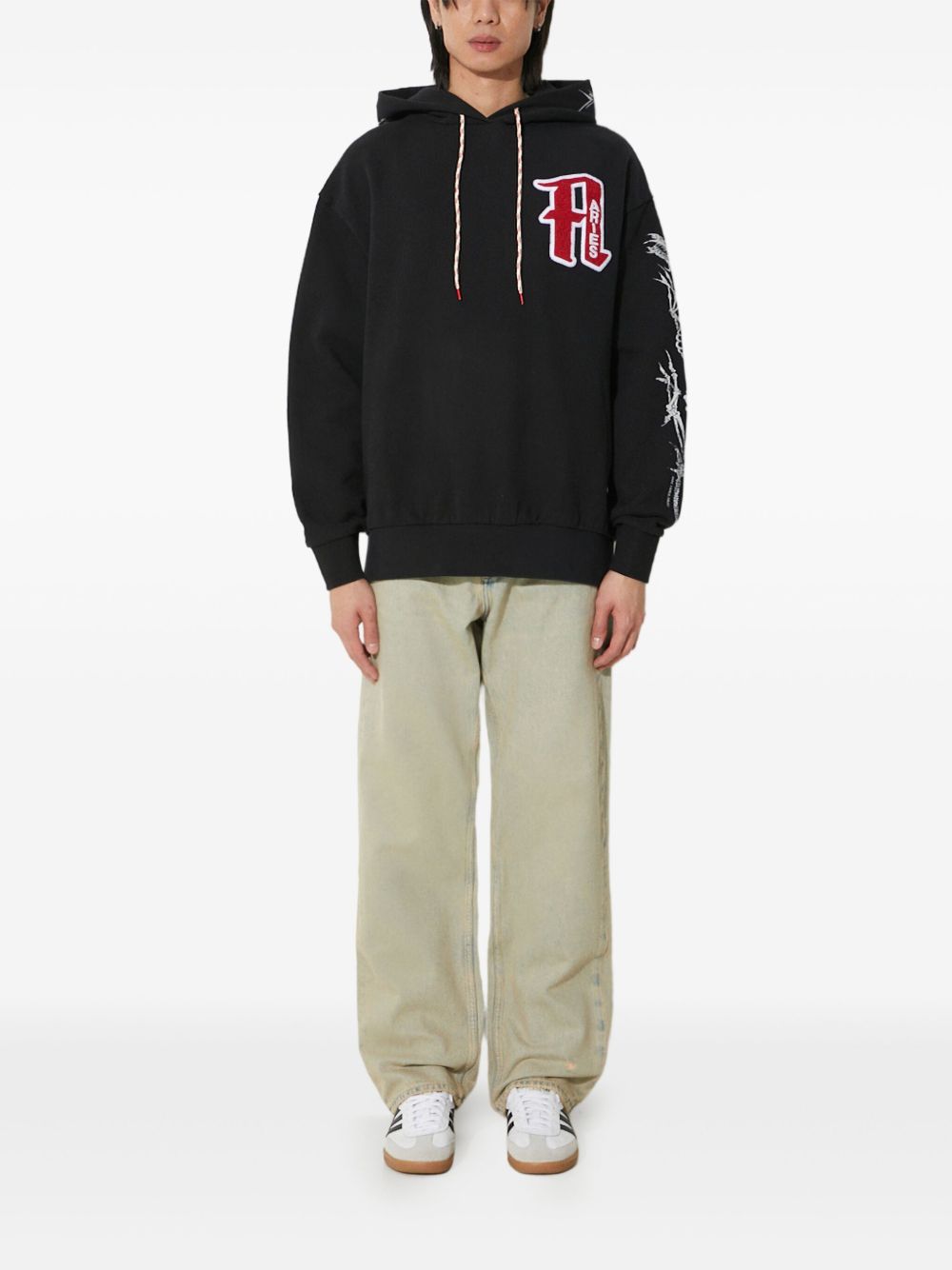 Embroidered skeleton-print hoodie - Black